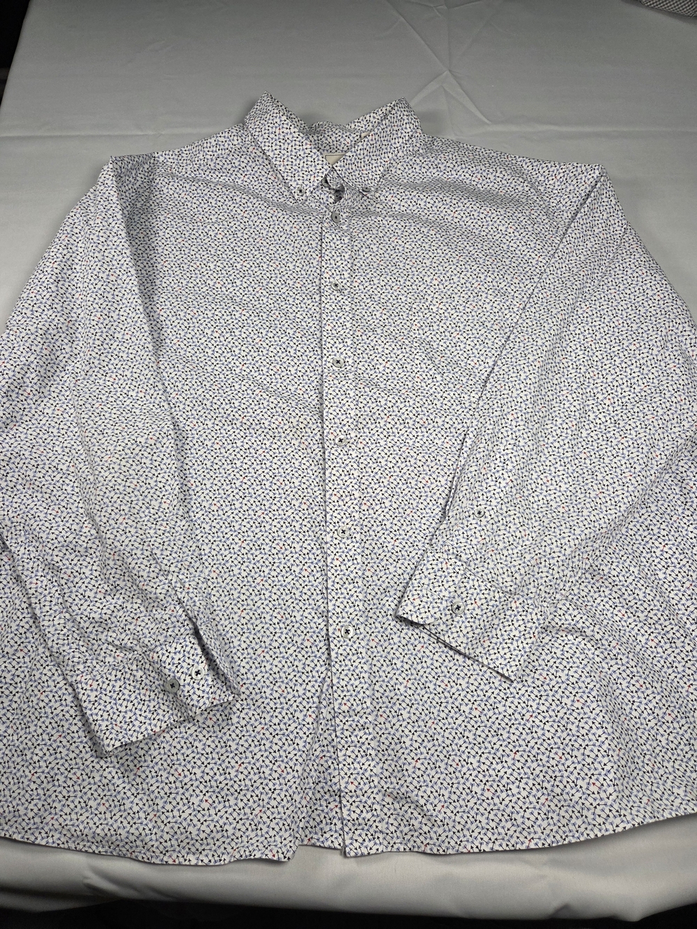 Men's Printed White Button-Up Dress Shirt